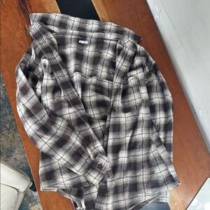 Garage Brown and White Plaid Shirt